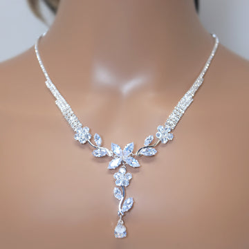 Captivating Swarovski Crystal Vine Leaves Drop Necklace and Earrings Set, Long Bridal Jewelry, Statement Earrings Cz Necklace Set.